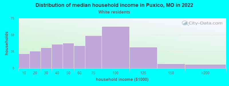 Distribution of median household income in Puxico, MO in 2022