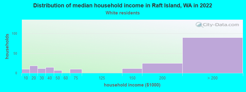 Distribution of median household income in Raft Island, WA in 2022
