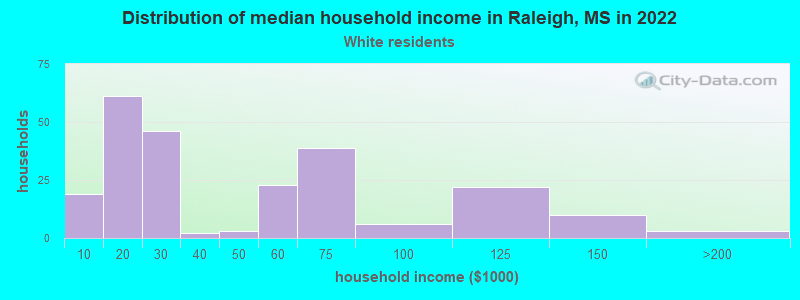 Distribution of median household income in Raleigh, MS in 2022