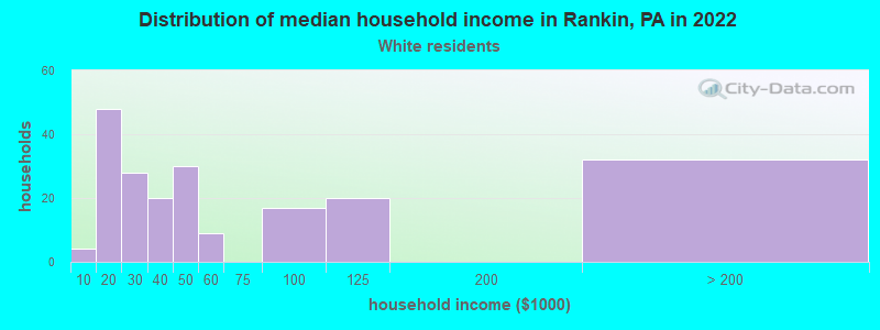 Distribution of median household income in Rankin, PA in 2022