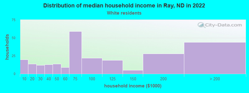 Distribution of median household income in Ray, ND in 2022