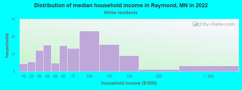 Distribution of median household income in Raymond, MN in 2022