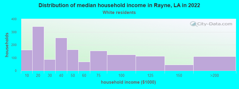 Distribution of median household income in Rayne, LA in 2022