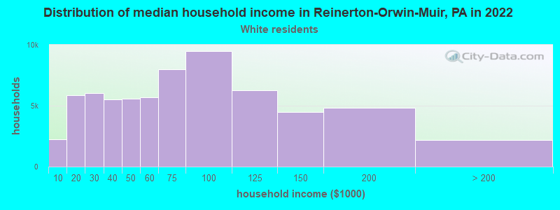 Distribution of median household income in Reinerton-Orwin-Muir, PA in 2022