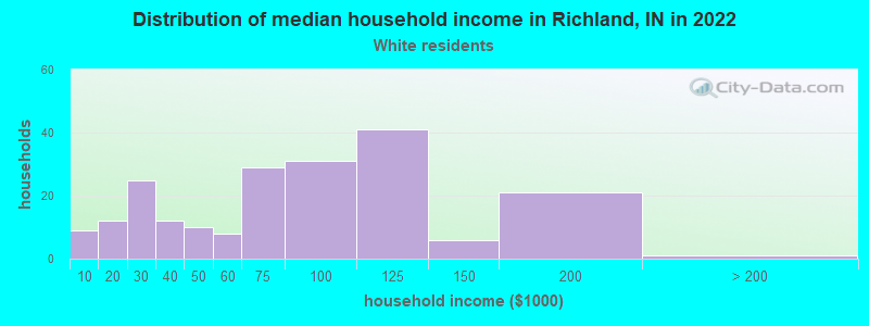 Distribution of median household income in Richland, IN in 2022