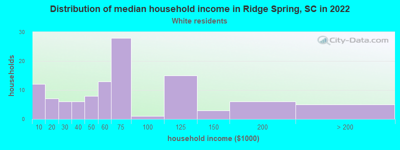 Distribution of median household income in Ridge Spring, SC in 2022