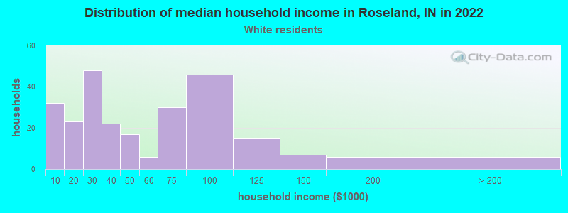 Distribution of median household income in Roseland, IN in 2022