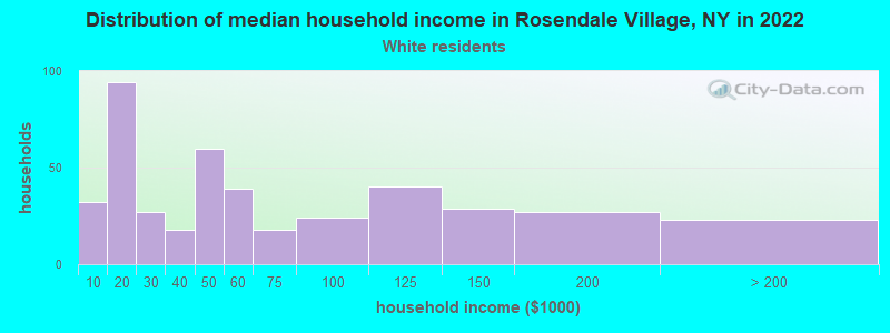 Distribution of median household income in Rosendale Village, NY in 2022