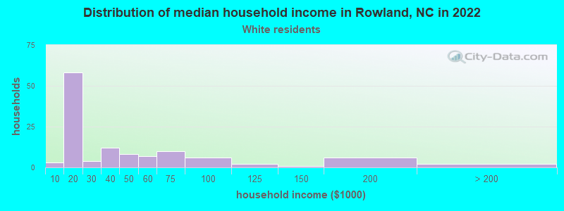 Distribution of median household income in Rowland, NC in 2022