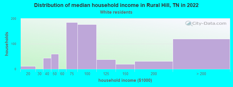 Distribution of median household income in Rural Hill, TN in 2022