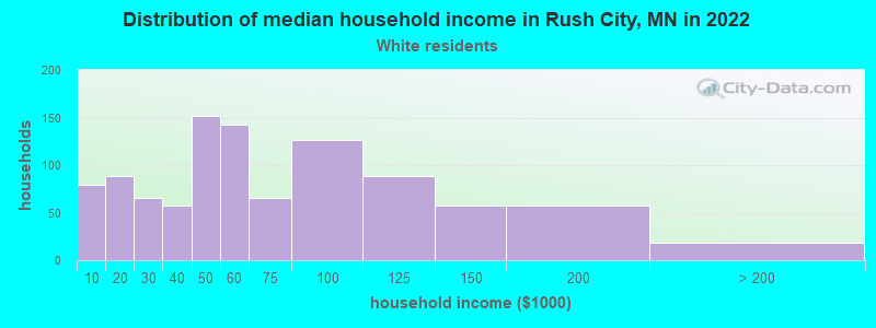 Distribution of median household income in Rush City, MN in 2022