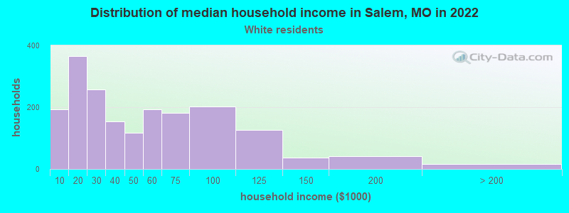 Distribution of median household income in Salem, MO in 2022