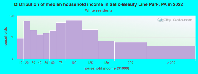 Distribution of median household income in Salix-Beauty Line Park, PA in 2022