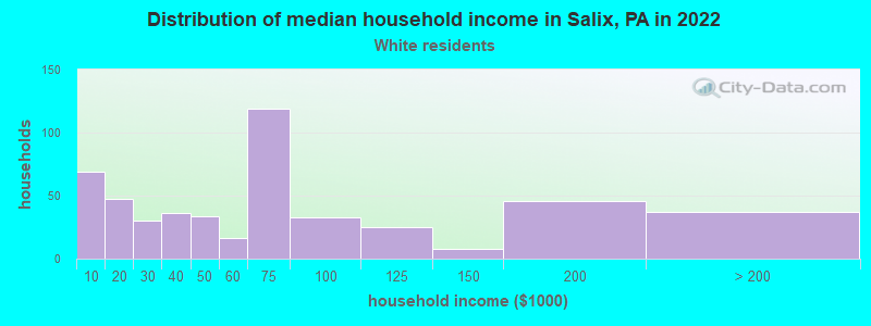 Distribution of median household income in Salix, PA in 2022