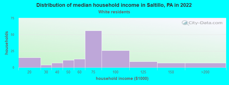 Distribution of median household income in Saltillo, PA in 2022