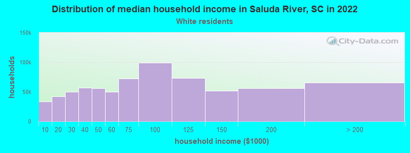 Distribution of median household income in Saluda River, SC in 2022