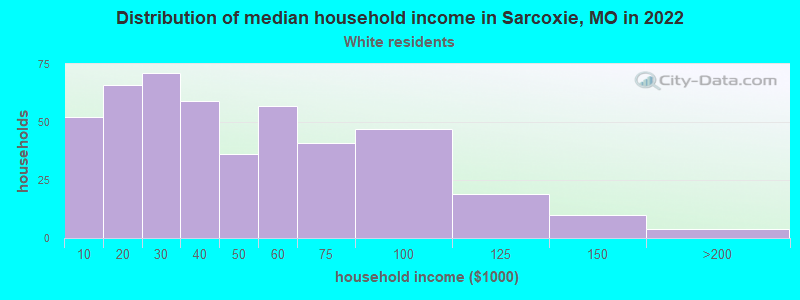 Distribution of median household income in Sarcoxie, MO in 2022