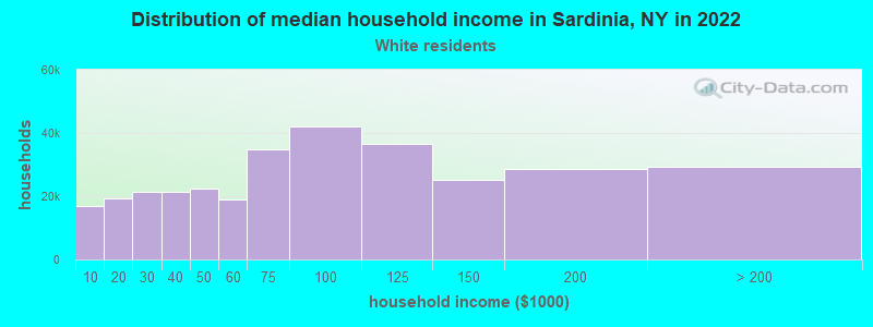 Distribution of median household income in Sardinia, NY in 2022