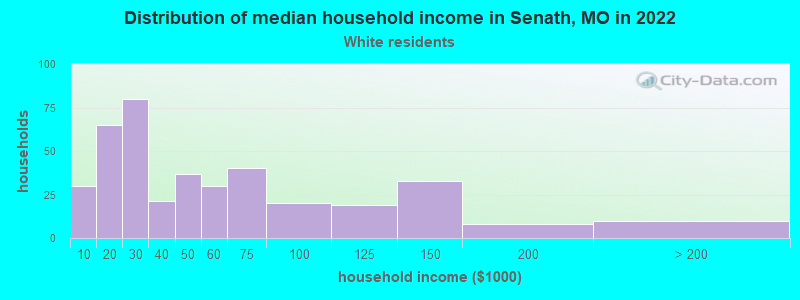 Distribution of median household income in Senath, MO in 2022