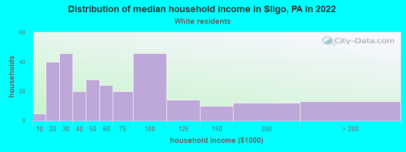 Distribution of median household income in Sligo, PA in 2022