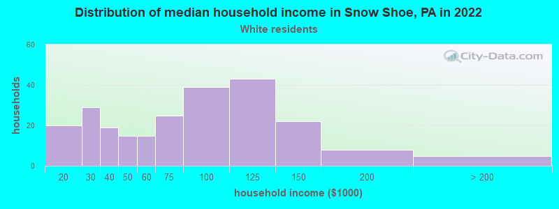 Distribution of median household income in Snow Shoe, PA in 2022