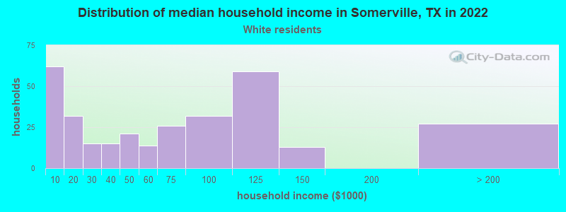 Distribution of median household income in Somerville, TX in 2022