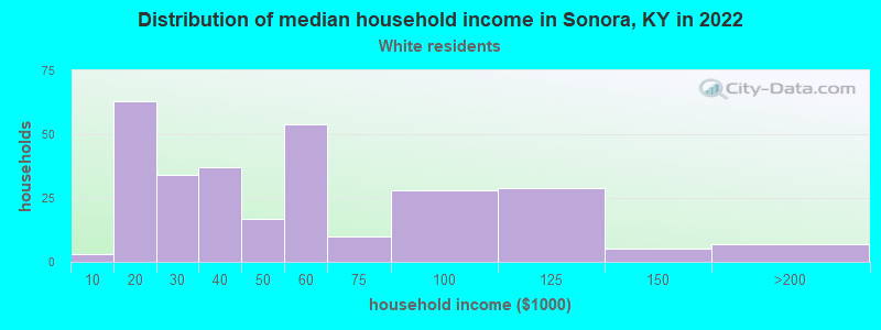 Distribution of median household income in Sonora, KY in 2022