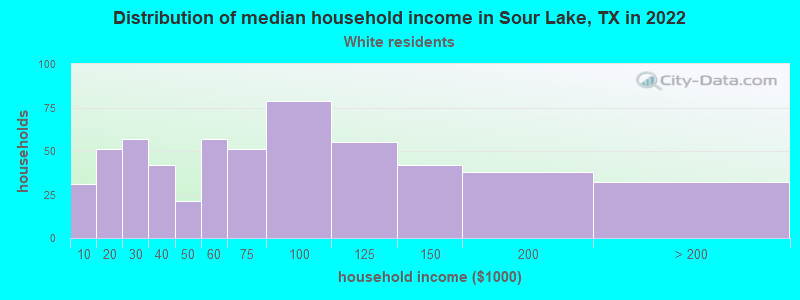 Distribution of median household income in Sour Lake, TX in 2022