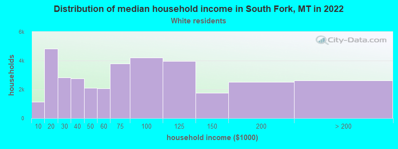Distribution of median household income in South Fork, MT in 2022