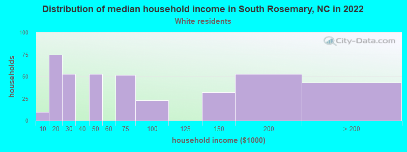 Distribution of median household income in South Rosemary, NC in 2022