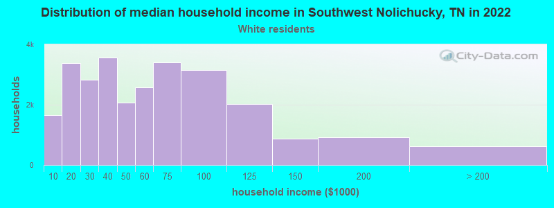 Distribution of median household income in Southwest Nolichucky, TN in 2022