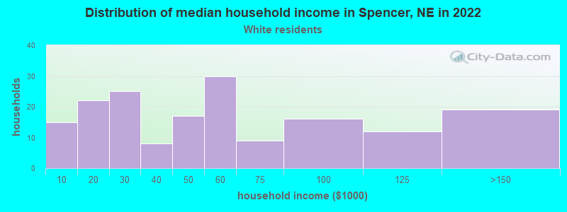 Distribution of median household income in Spencer, NE in 2022