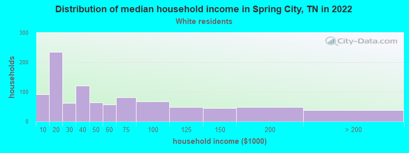 Distribution of median household income in Spring City, TN in 2022
