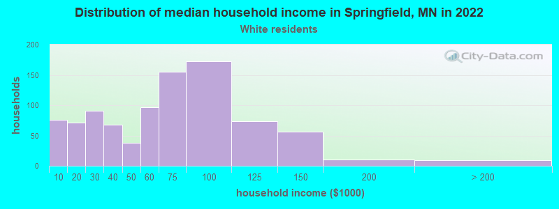 Distribution of median household income in Springfield, MN in 2022