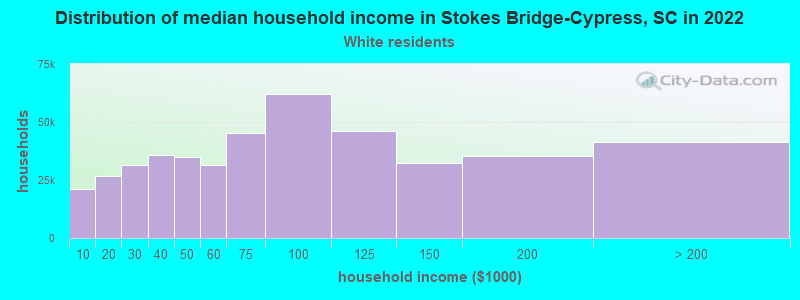 Distribution of median household income in Stokes Bridge-Cypress, SC in 2022