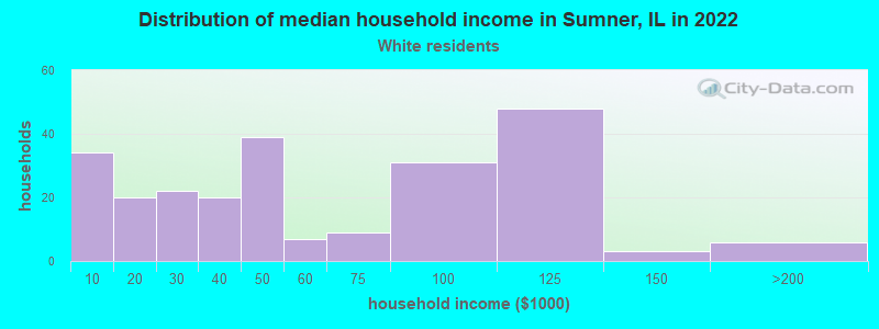 Distribution of median household income in Sumner, IL in 2022