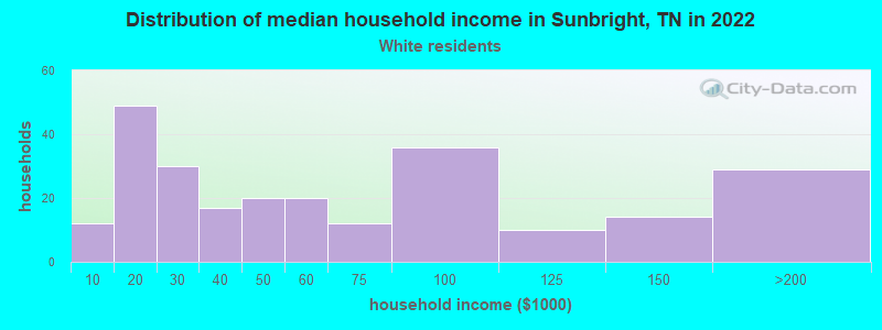 Distribution of median household income in Sunbright, TN in 2022
