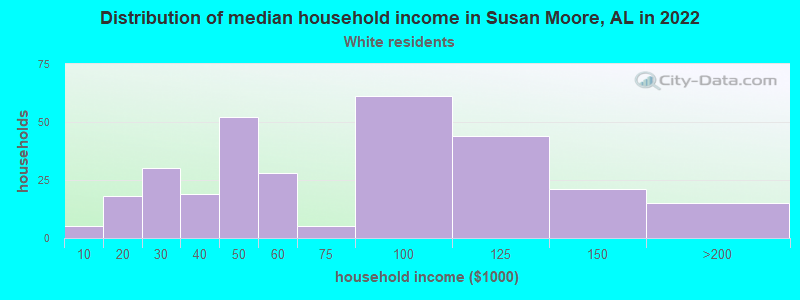 Distribution of median household income in Susan Moore, AL in 2022