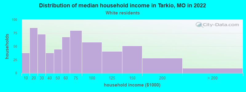 Distribution of median household income in Tarkio, MO in 2022