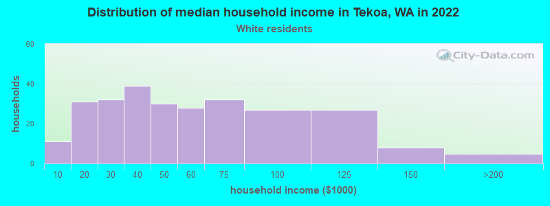 Distribution of median household income in Tekoa, WA in 2022