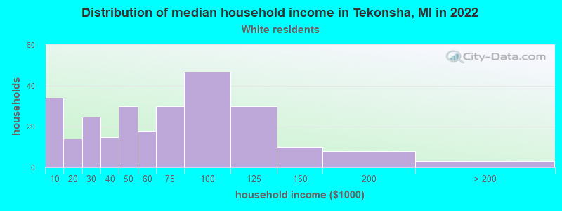 Distribution of median household income in Tekonsha, MI in 2022