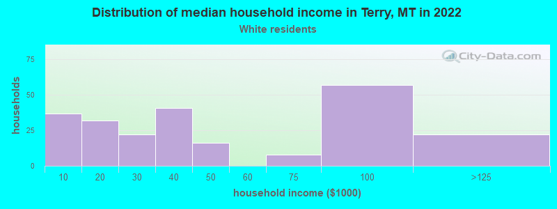 Distribution of median household income in Terry, MT in 2022