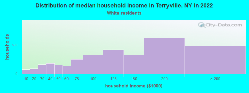 Distribution of median household income in Terryville, NY in 2022