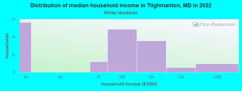 Distribution of median household income in Tilghmanton, MD in 2022
