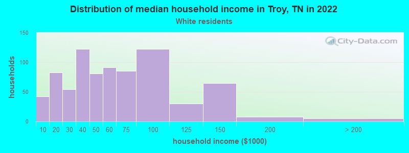 Distribution of median household income in Troy, TN in 2022