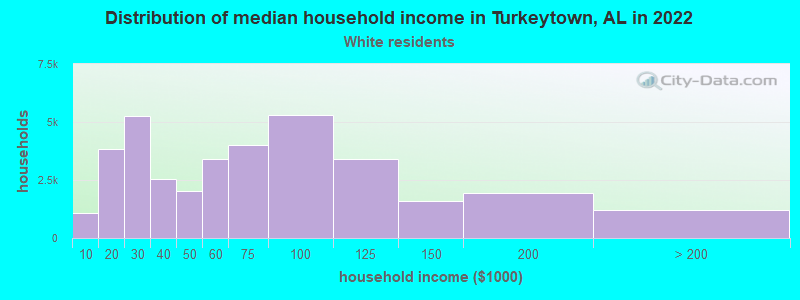 Distribution of median household income in Turkeytown, AL in 2022