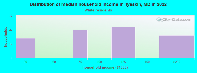 Distribution of median household income in Tyaskin, MD in 2022