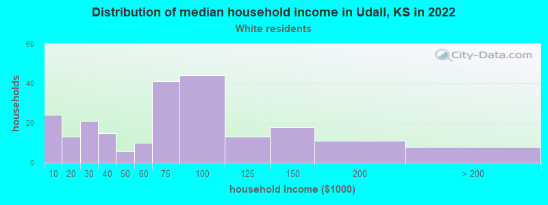 Distribution of median household income in Udall, KS in 2022