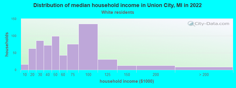 Distribution of median household income in Union City, MI in 2022