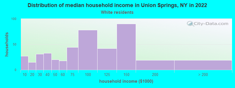 Distribution of median household income in Union Springs, NY in 2022